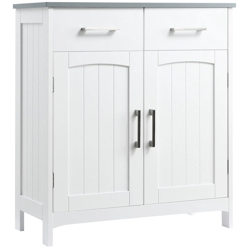kleankin Bathroom Floor Cabinet, Freestanding Linen Cabinet, Storage Cupboard with 2 Drawers, Double Doors