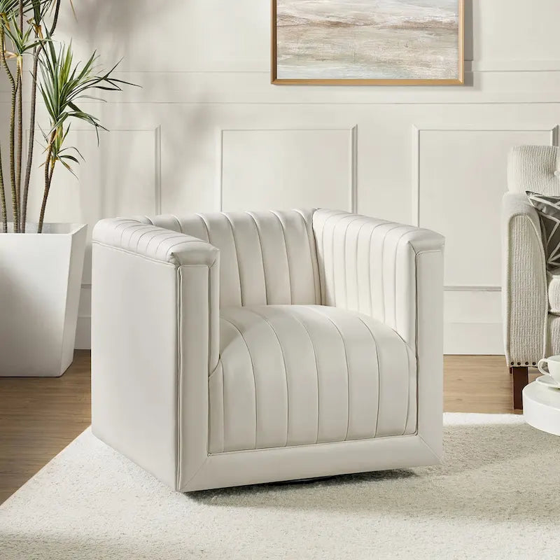 Esteban Modern Leather Upholstered Swivel Barrel Chair by HULALA HOME