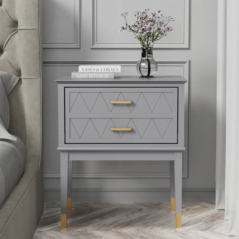 End Table with Storage Drawer Tall Nightstand Side Table Wooden Legs Bedside Night Table Storage in Bedroom and Living Room