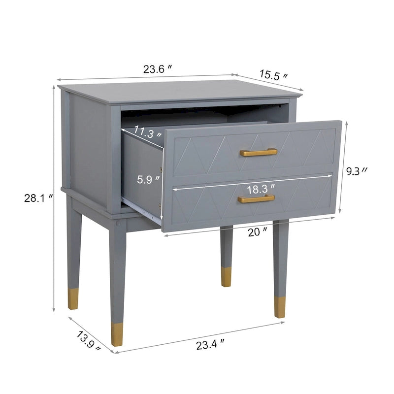 End Table with Storage Drawer Tall Nightstand Side Table Wooden Legs Bedside Night Table Storage in Bedroom and Living Room