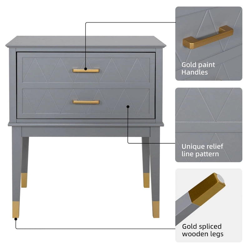 End Table with Storage Drawer Tall Nightstand Side Table Wooden Legs Bedside Night Table Storage in Bedroom and Living Room