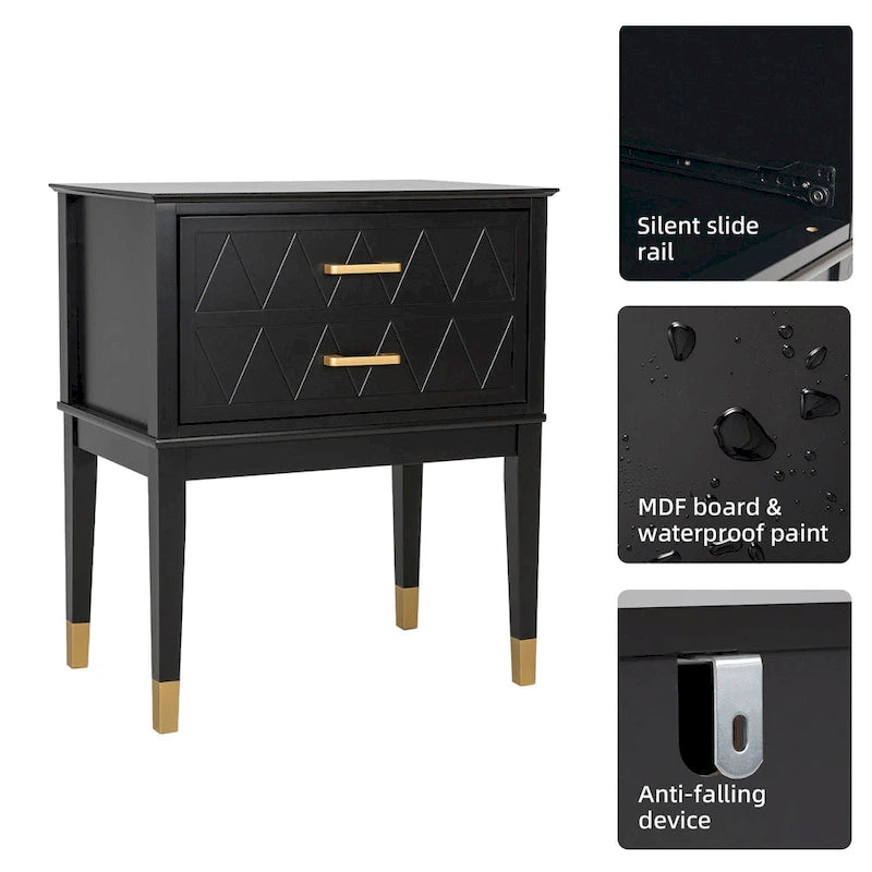 End Table with Storage Drawer Tall Nightstand Side Table Wooden Legs Bedside Night Table Storage in Bedroom and Living Room