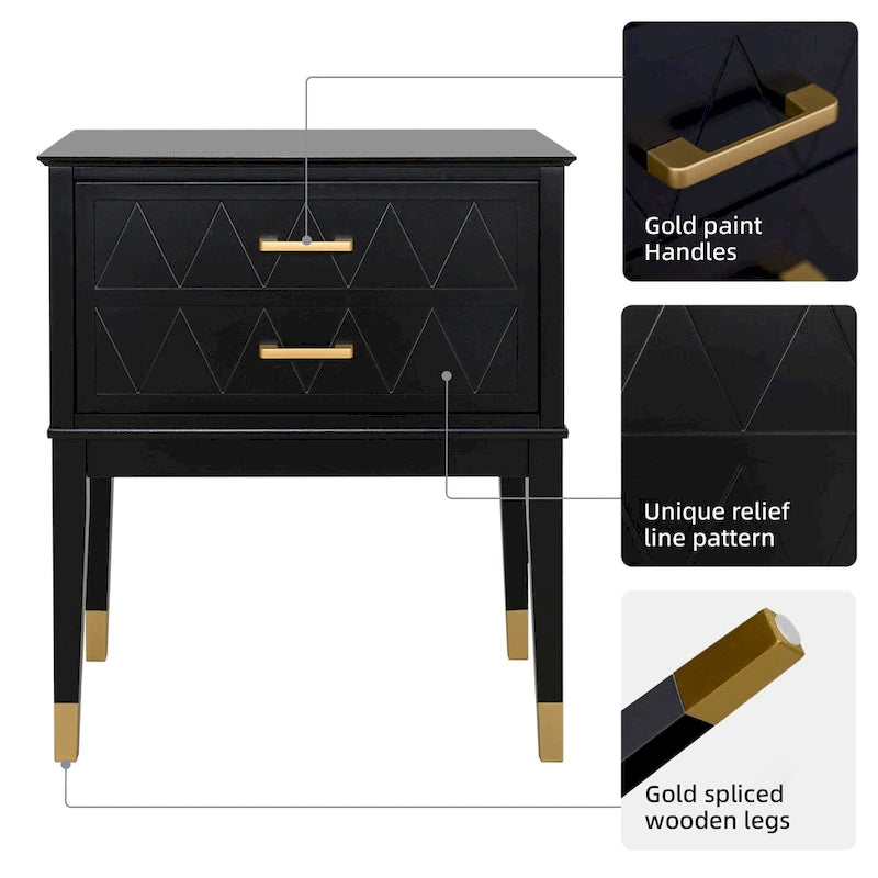 End Table with Storage Drawer Tall Nightstand Side Table Wooden Legs Bedside Night Table Storage in Bedroom and Living Room
