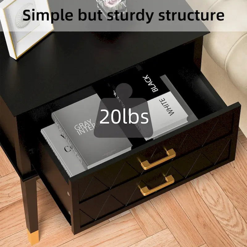 End Table with Storage Drawer Tall Nightstand Side Table Wooden Legs Bedside Night Table Storage in Bedroom and Living Room
