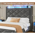 LED Bed Frame with 51.2 Tall Headboard Charging Station