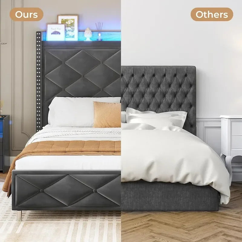 LED Bed Frame with 51.2 Tall Headboard Charging Station