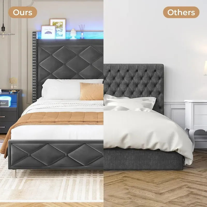 LED Bed Frame with 51.2 Tall Headboard Charging Station