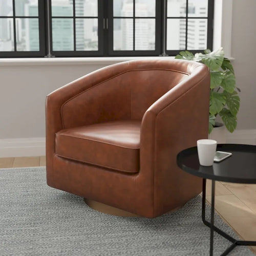 Barrel Accent Chair with 360 Swivel Vinyl Wrapped Base