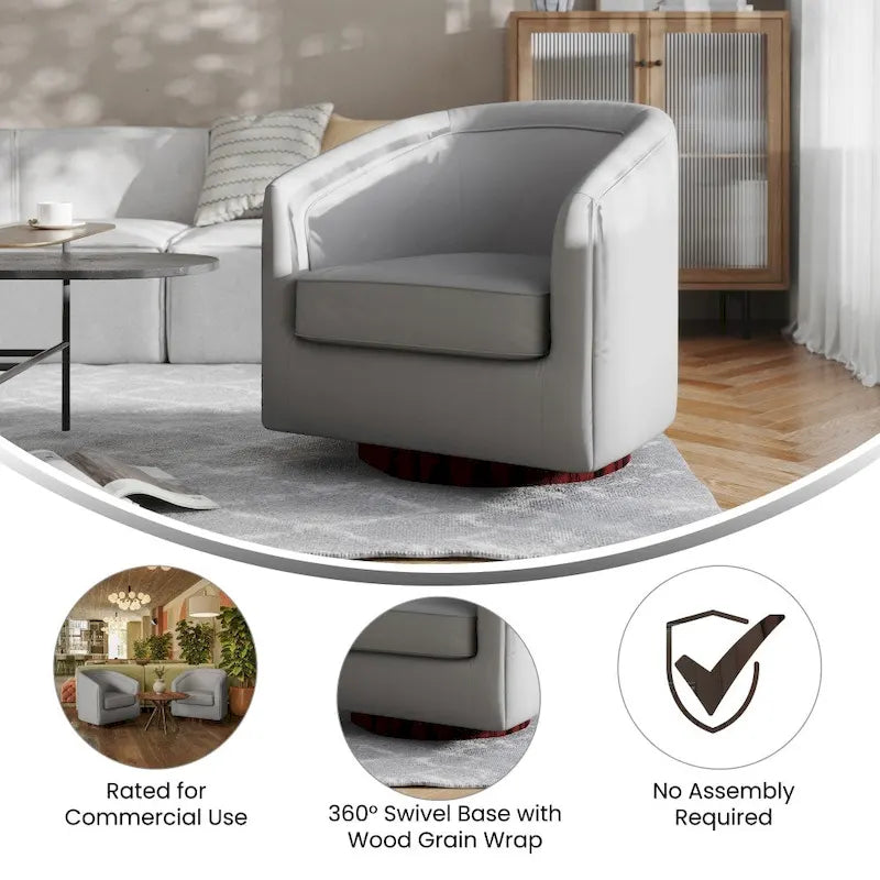 Barrel Accent Chair with 360 Swivel Vinyl Wrapped Base