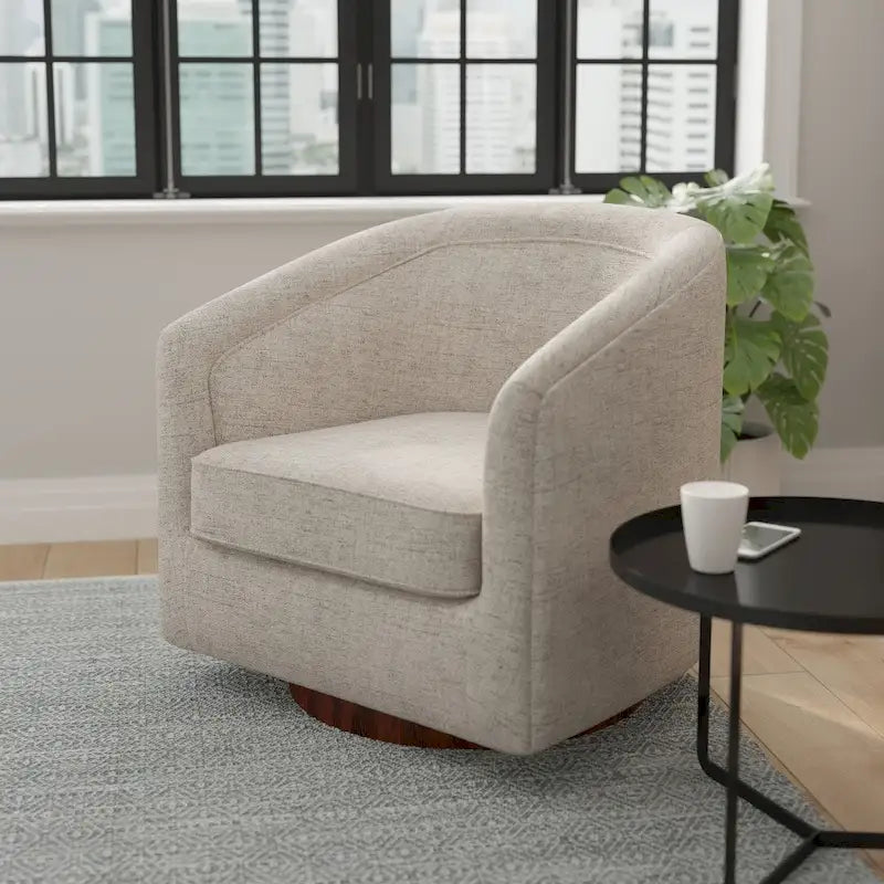 Barrel Accent Chair with 360 Swivel Vinyl Wrapped Base