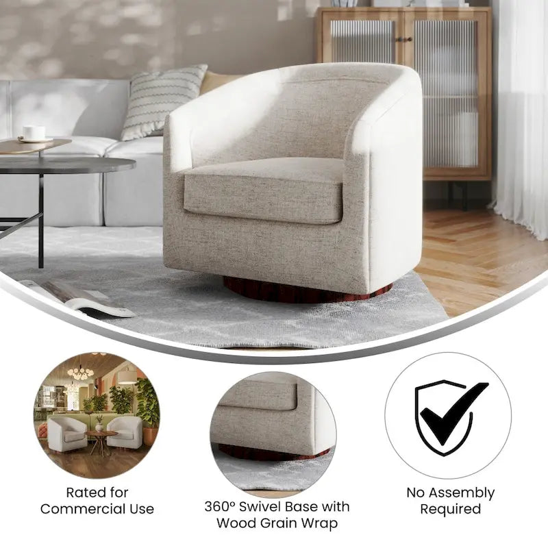 Barrel Accent Chair with 360 Swivel Vinyl Wrapped Base