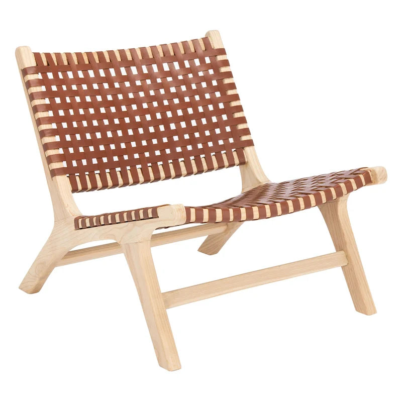 SAFAVIEH Theodora Leather Woven Accent Chair - 25.2 W x 31.5 L x 26.8 H - 25Wx31Dx27H