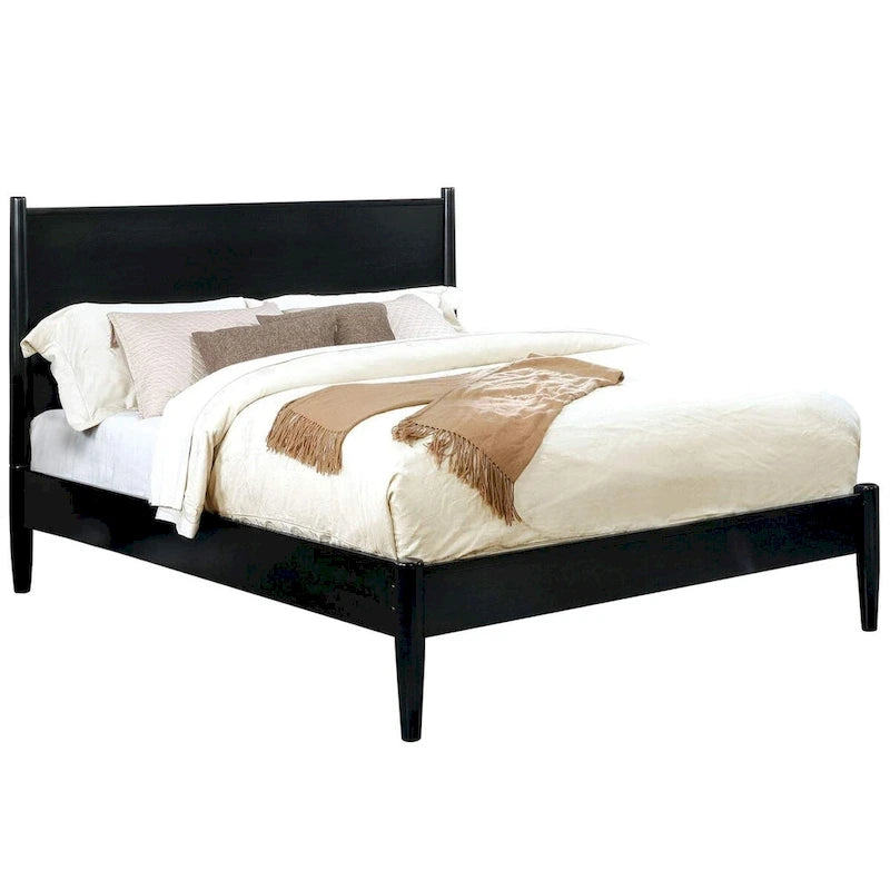 Wooden California King Size Bed with Panel Headboard, Black