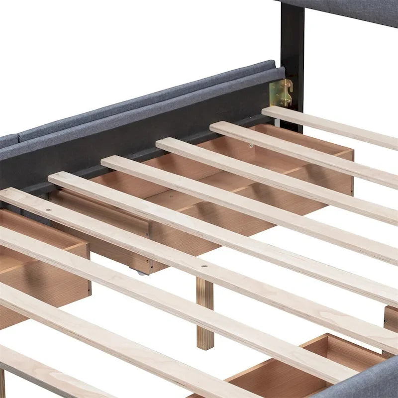 Merax Queen Upholstered Platform Bed with 4 Drawers