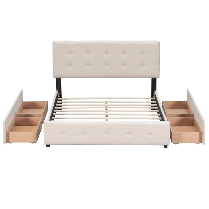 Merax Queen Upholstered Platform Bed with 4 Drawers