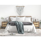 Anmytek Farmhouse 2-Drawer Nightstand Wood Rattan Bedside Table for Bedroom