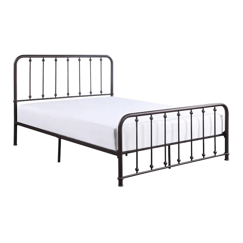 Ken King Size Metal Bed, Ball Accents on Vertical Slats, Antique Bronze
