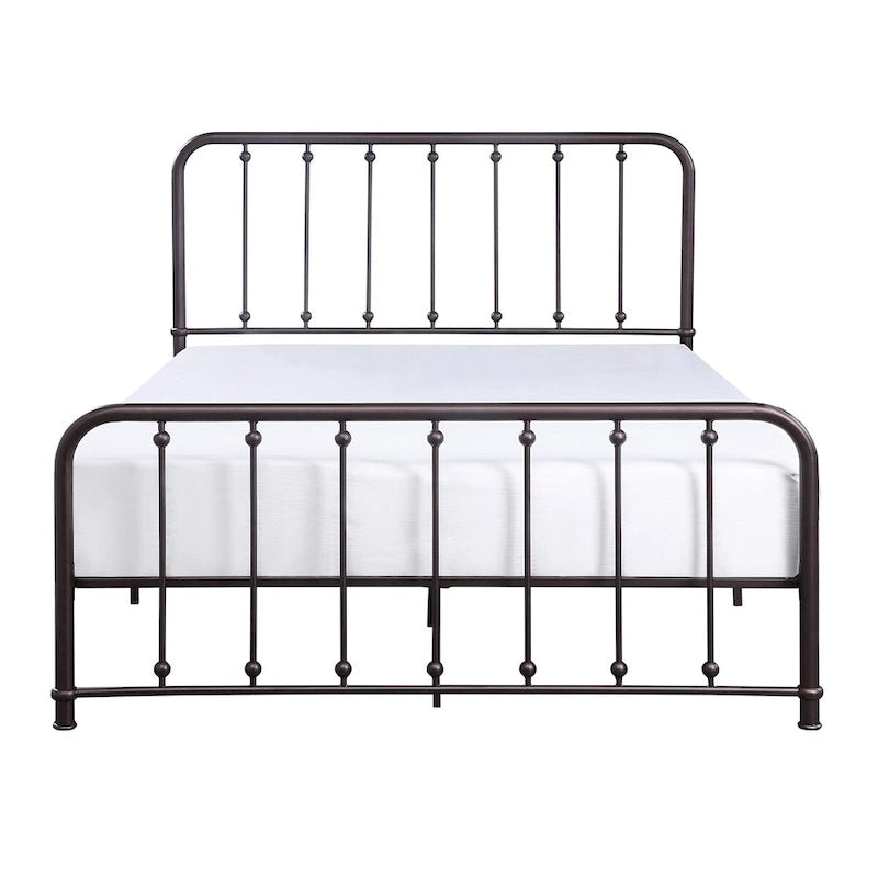 Ken King Size Metal Bed, Ball Accents on Vertical Slats, Antique Bronze