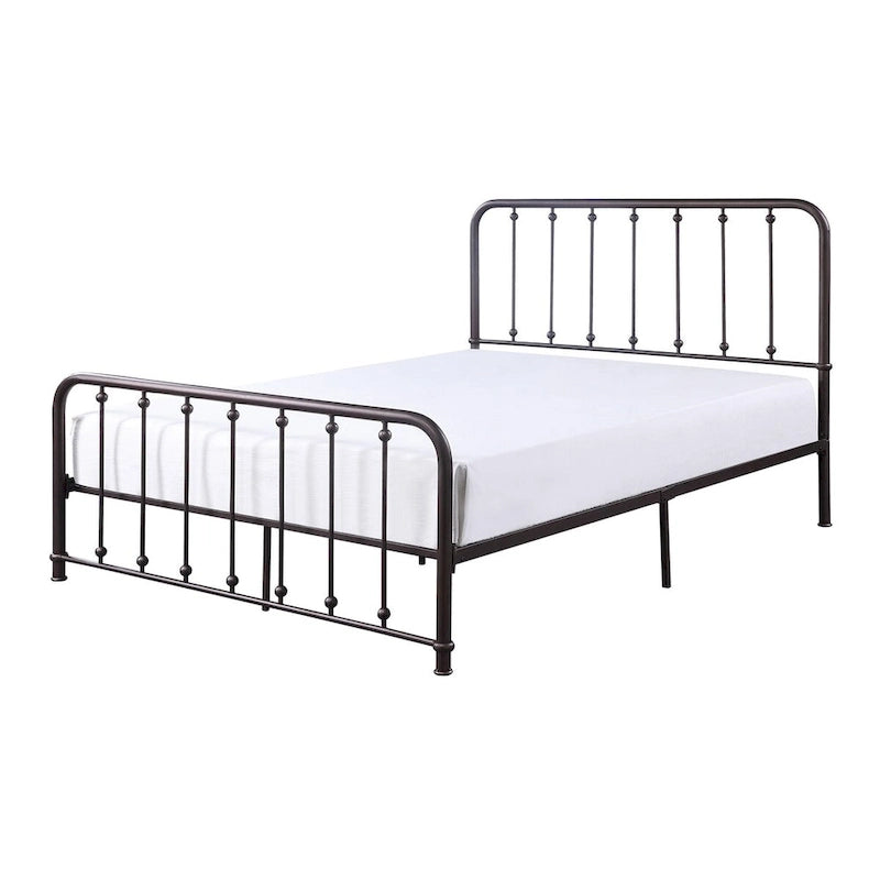 Ken King Size Metal Bed, Ball Accents on Vertical Slats, Antique Bronze
