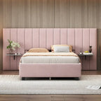 Full Size Upholstered Platform Bed with Big Headboard
