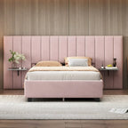 Full Size Upholstered Platform Bed with Big Headboard
