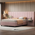 Full Size Upholstered Platform Bed with Big Headboard