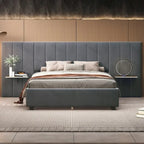 Full Size Upholstered Platform Bed with Big Headboard