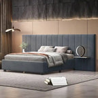 Full Size Upholstered Platform Bed with Big Headboard