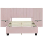 Full Size Upholstered Platform Bed with Big Headboard