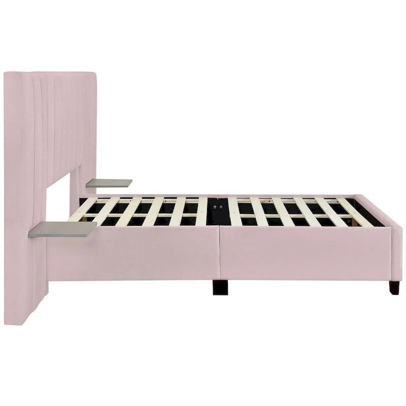 Full Size Upholstered Platform Bed with Big Headboard