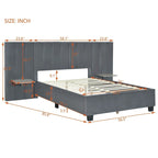 Full Size Upholstered Platform Bed with Big Headboard