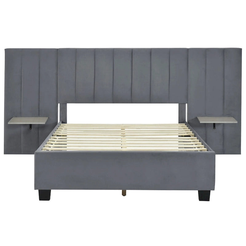 Full Size Upholstered Platform Bed with Big Headboard