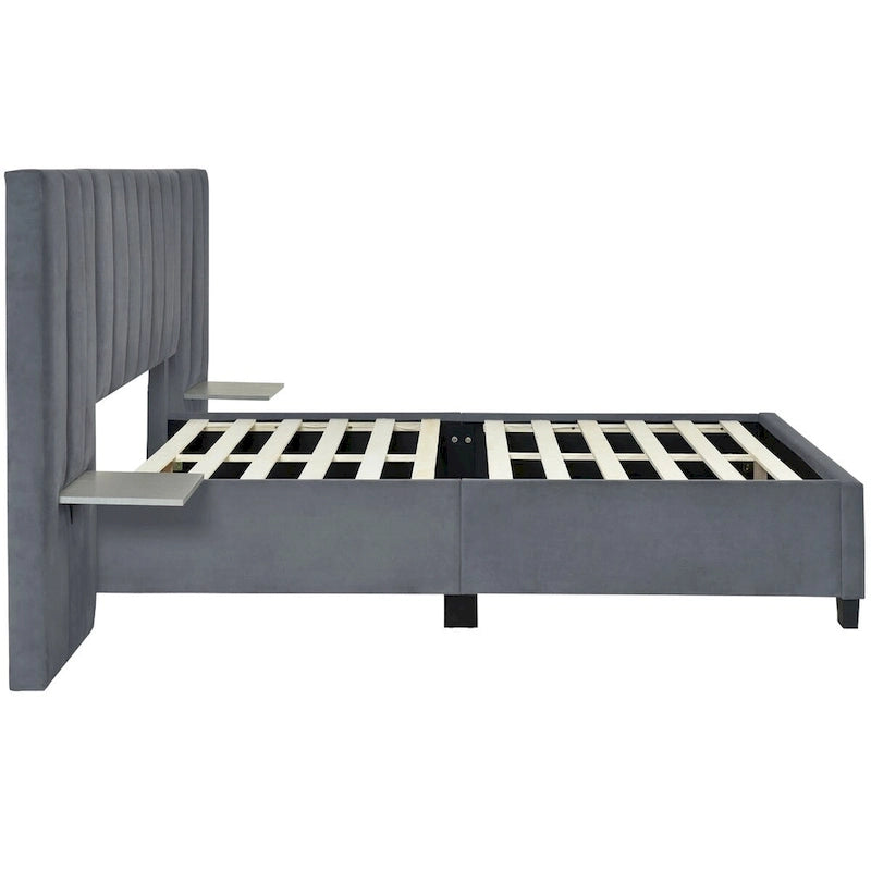 Full Size Upholstered Platform Bed with Big Headboard
