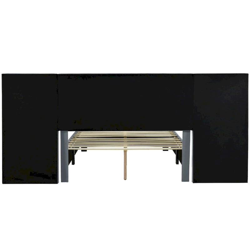 Full Size Upholstered Platform Bed with Big Headboard