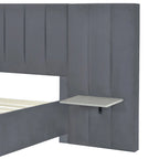 Full Size Upholstered Platform Bed with Big Headboard