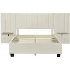Full Size Upholstered Platform Bed with Big Headboard