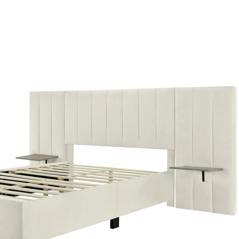 Full Size Upholstered Platform Bed with Big Headboard