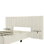 Full Size Upholstered Platform Bed with Big Headboard