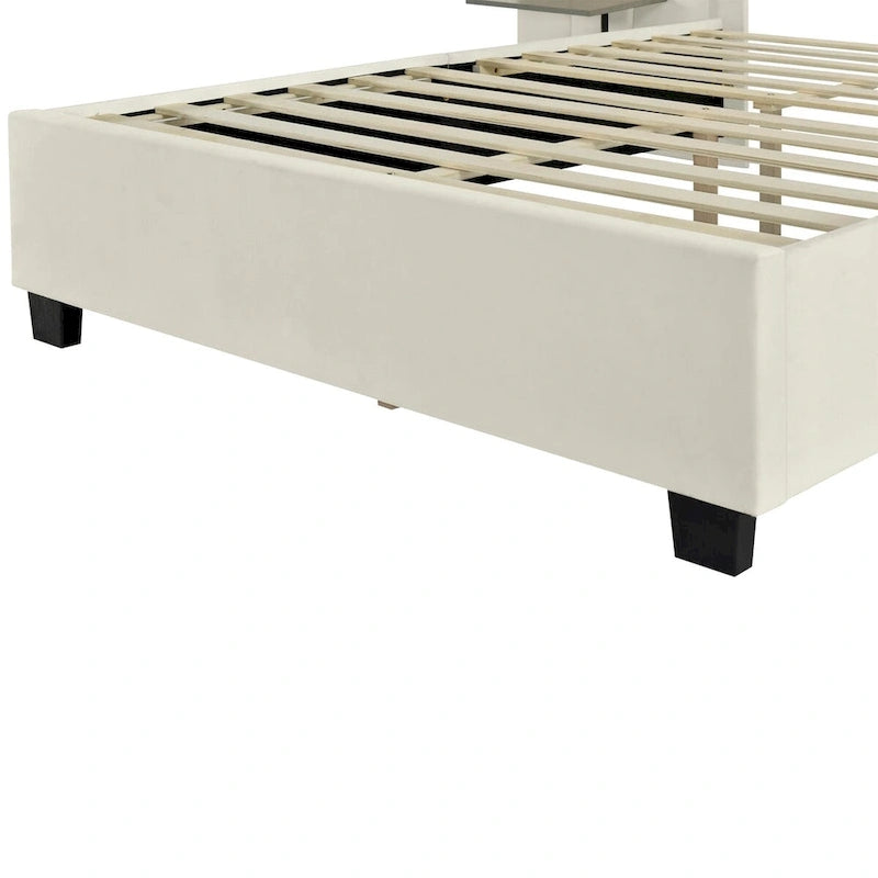 Full Size Upholstered Platform Bed with Big Headboard