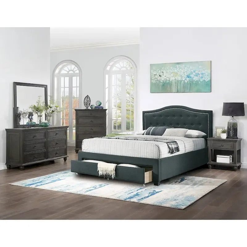 Fully Upholstered California King Bed with1 Underbed Drawer