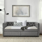 Upholstered Twin Size Daybed w/ 2 Drawers, Copper Nail on Square Arms