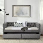 Upholstered Twin Size Daybed w/ 2 Drawers, Copper Nail on Square Arms