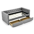 Upholstered Twin Size Daybed w/ 2 Drawers, Copper Nail on Square Arms