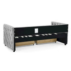 Upholstered Twin Size Daybed w/ 2 Drawers, Copper Nail on Square Arms