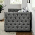 Upholstered Twin Size Daybed w/ 2 Drawers, Copper Nail on Square Arms