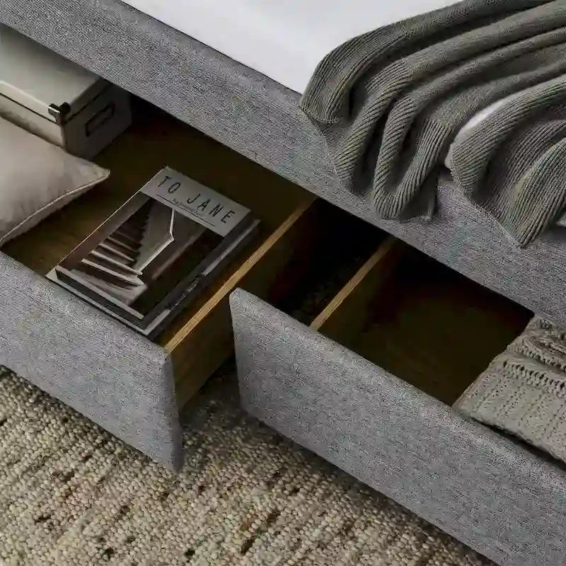 Upholstered Twin Size Daybed w/ 2 Drawers, Copper Nail on Square Arms