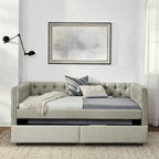 Upholstered Twin Size Daybed w/ 2 Drawers, Copper Nail on Square Arms
