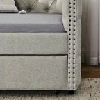 Upholstered Twin Size Daybed w/ 2 Drawers, Copper Nail on Square Arms