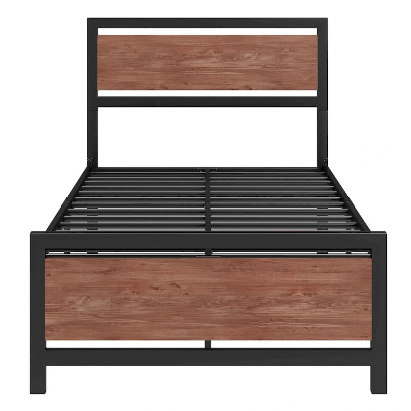 Roomfitters Twin Size Platform Bed, Metal and Wood Bed Frame with Headboard and Footboard