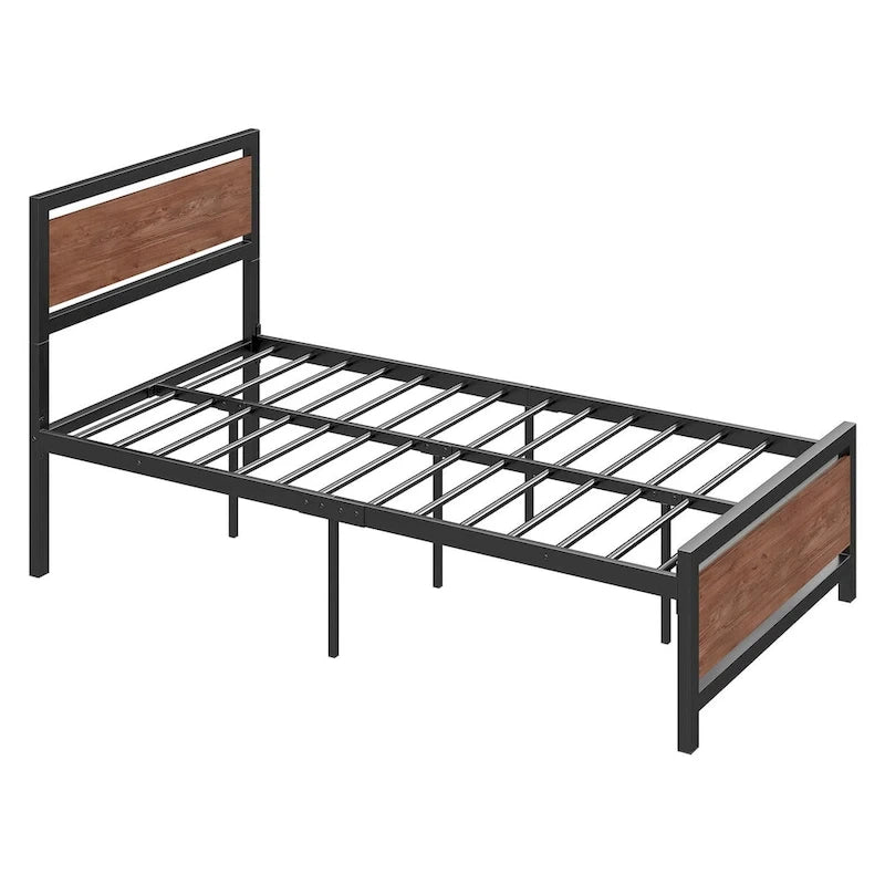 Roomfitters Twin Size Platform Bed, Metal and Wood Bed Frame with Headboard and Footboard
